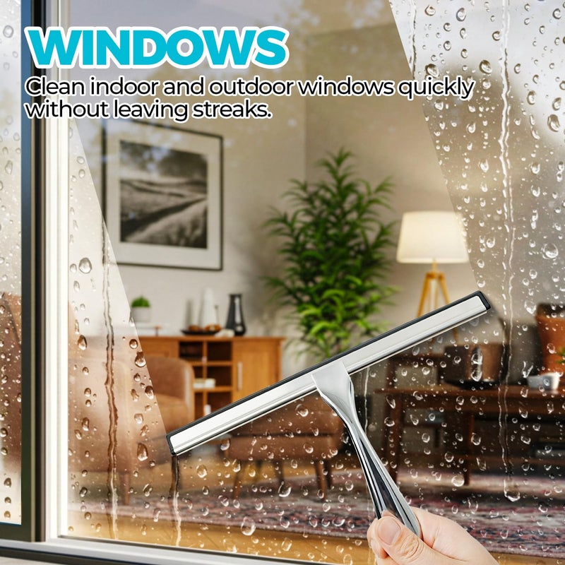 ALFLOD 12-Inch All-Purpose Shower Squeegee for Shower Doors  Tile Shower Walls  Bathroom  Window  Glass and Car Windshield  Mirrors and Kitchen-Stainless Steel  Silver - Image 5